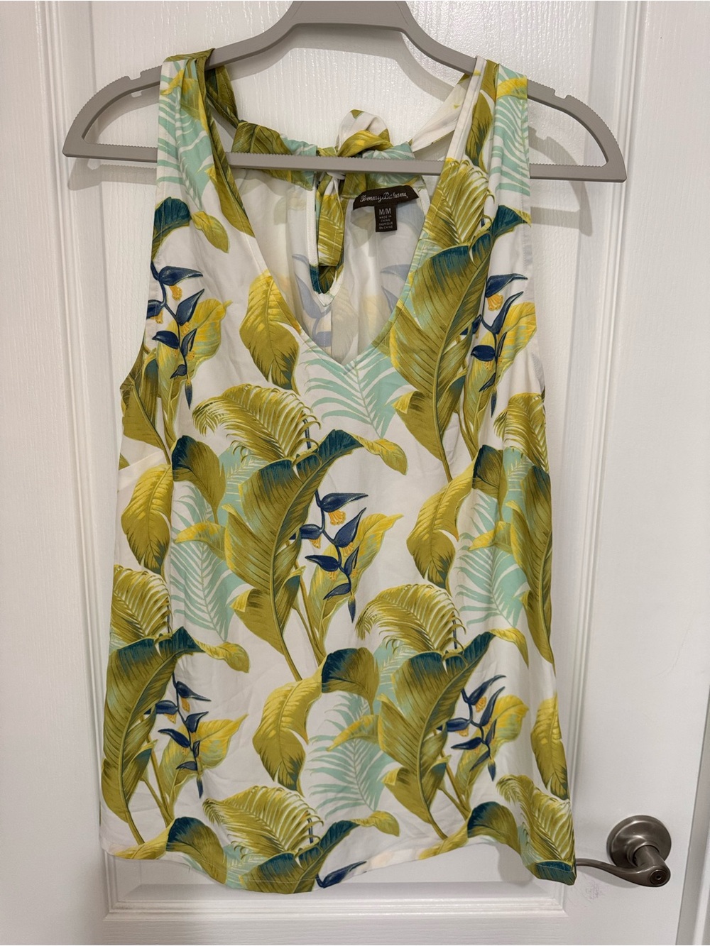 Tommy Bahama Yellow Green Tropical-Print Sleeveless V-Neck Tank